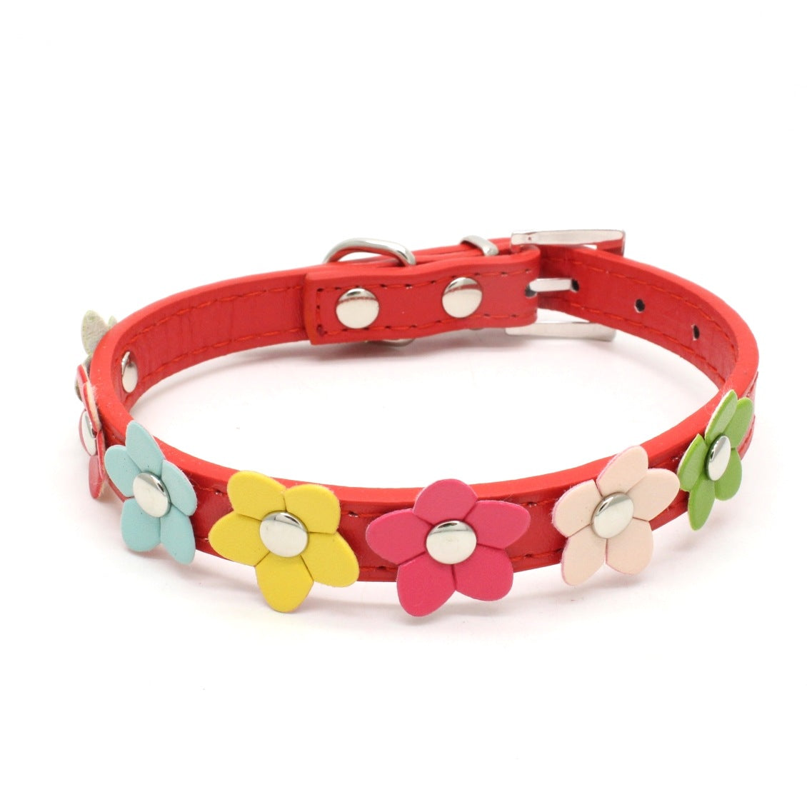 A Row Of Small Flower PU Pet Collar