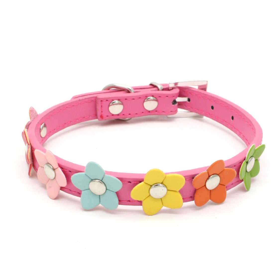 A Row Of Small Flower PU Pet Collar