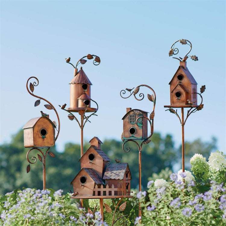 Abstract And Traditional Style Birdhouse Garden Stakes