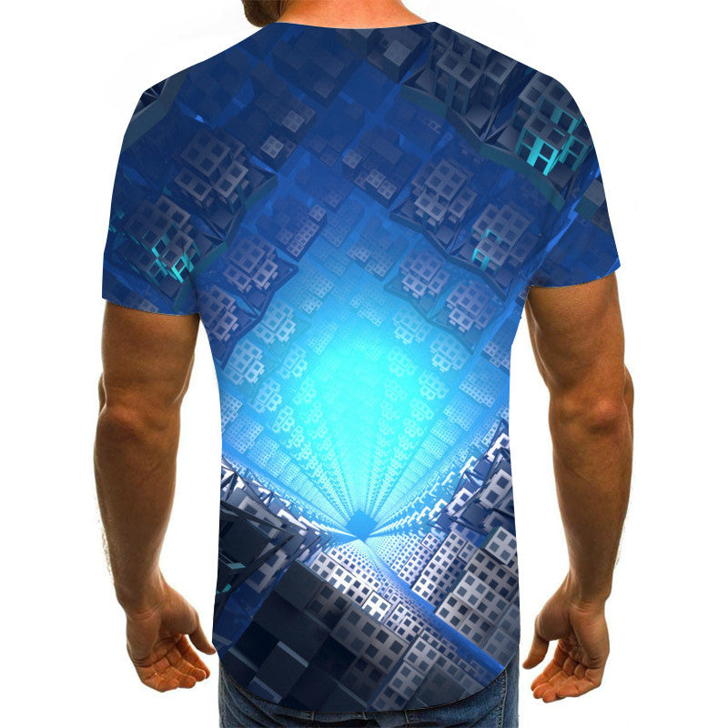 Abstract Twisted Swirl 3D Digital Printing Round Neck Short Sleeve T-Shirt