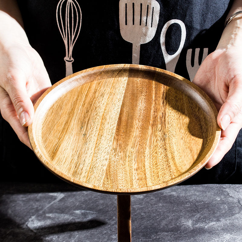 Acacia Wood Cake Pan With Glass Lid