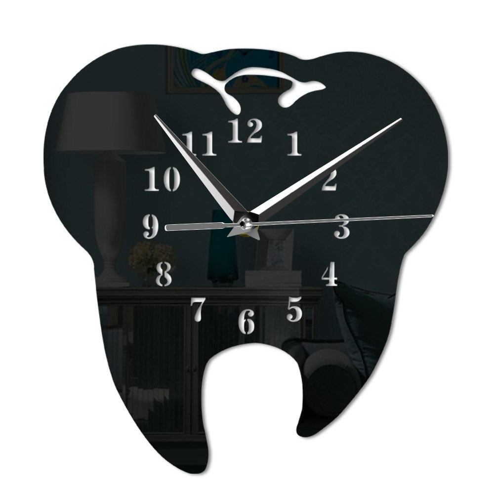 Acrylic tooth shape wall clock Living room office custom quartz mute clock