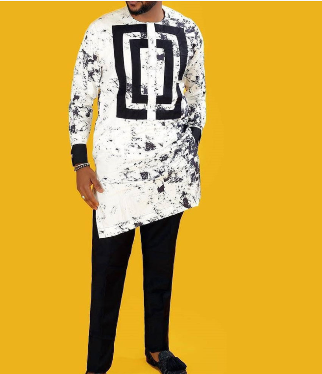 African Ethnic Men's Lapel Casual Print White Shirt