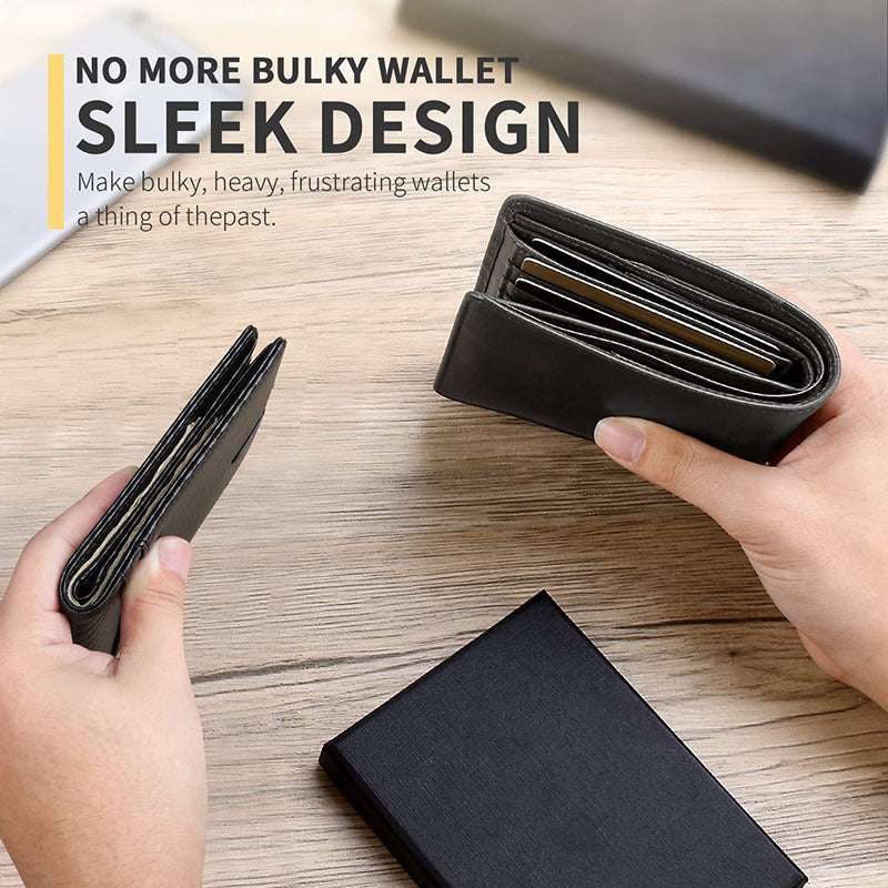 AirTag First Layer Leather Men's Wallet Slim Bi-Fold Leather Large Capacity RFID Blocking