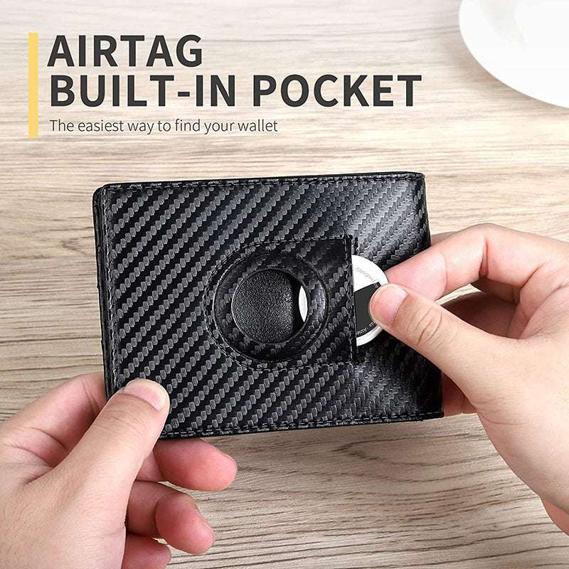 AirTag First Layer Leather Men's Wallet Slim Bi-Fold Leather Large Capacity RFID Blocking