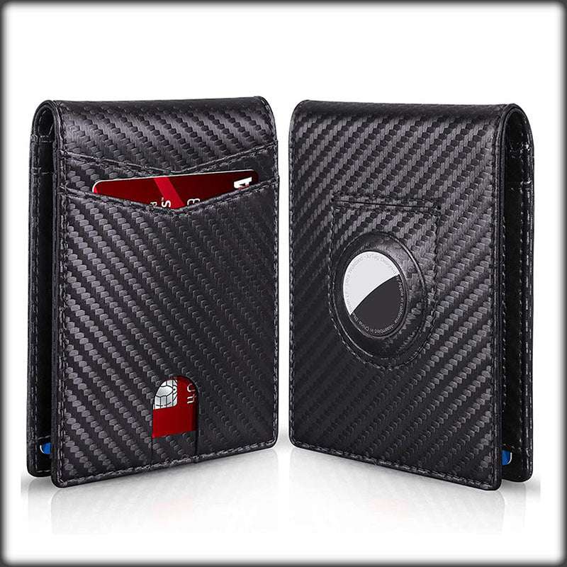 AirTag First Layer Leather Men's Wallet Slim Bi-Fold Leather Large Capacity RFID Blocking