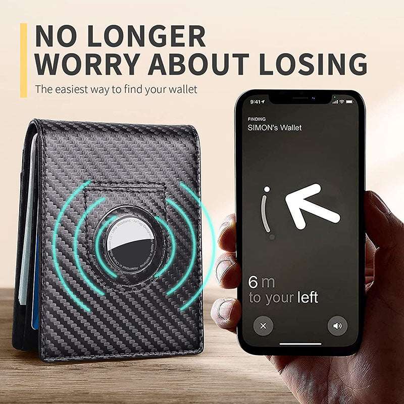 AirTag First Layer Leather Men's Wallet Slim Bi-Fold Leather Large Capacity RFID Blocking