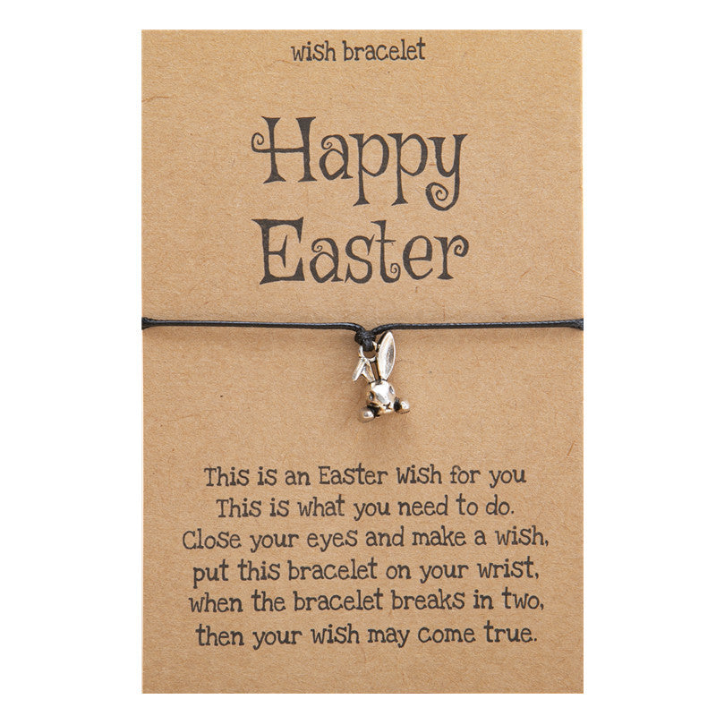 Alloy Rabbit Easter Hand Woven Adjustable Blessing Card