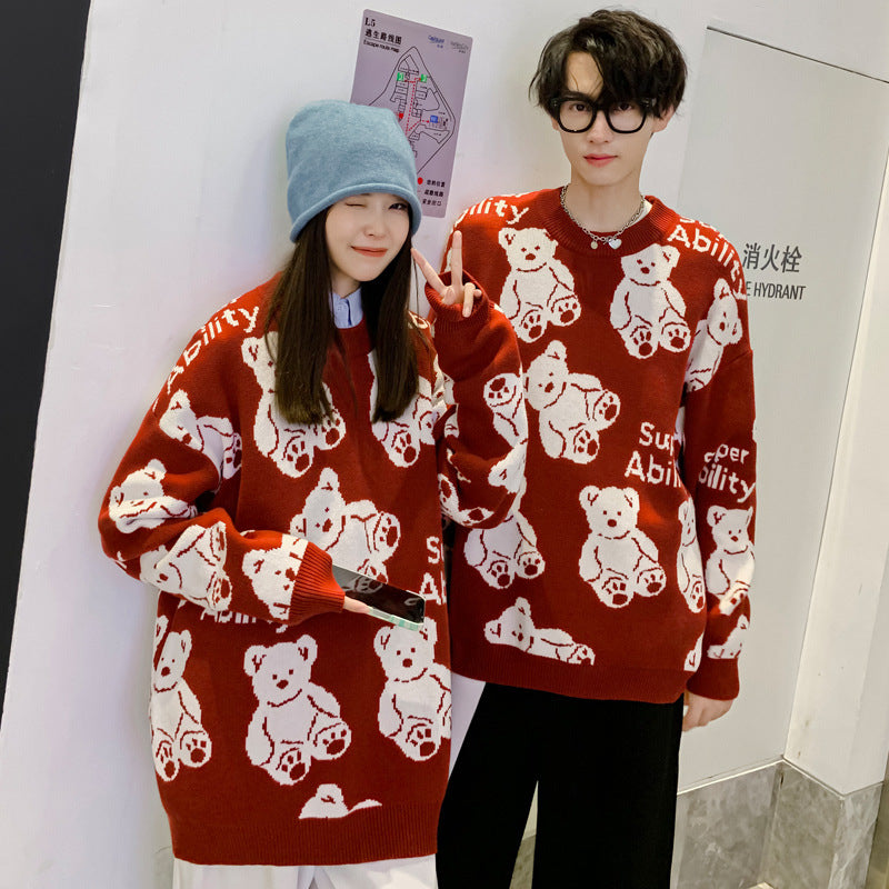 Alphabet Funny Bear Print Sweater For Men And Women