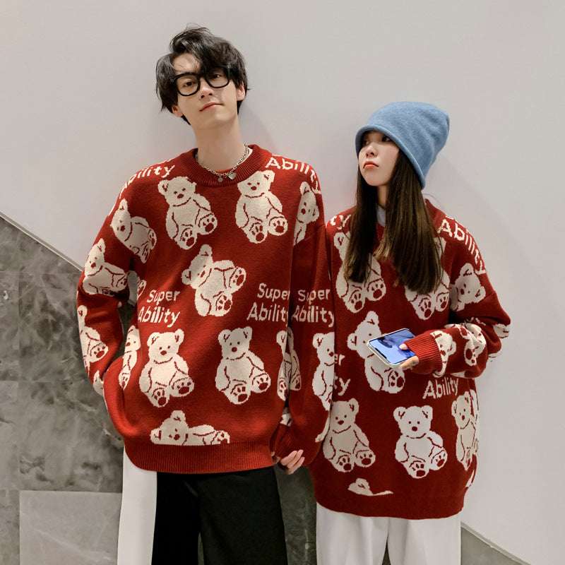Alphabet Funny Bear Print Sweater For Men And Women