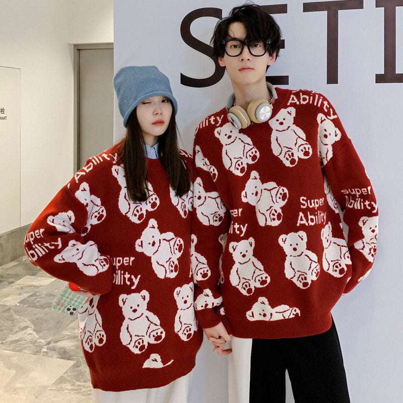 Alphabet Funny Bear Print Sweater For Men And Women