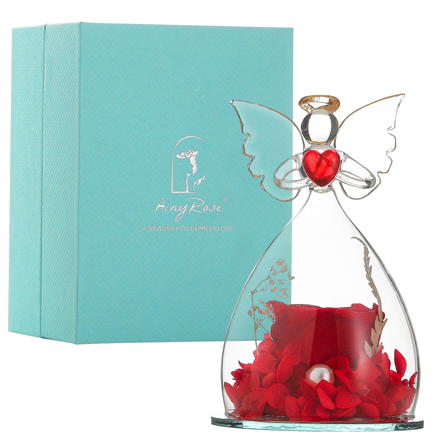 Amazon Hot Angel Preserved Flower Glass Cover Creative Decoration Christmas Gift Valentine's Day Rose