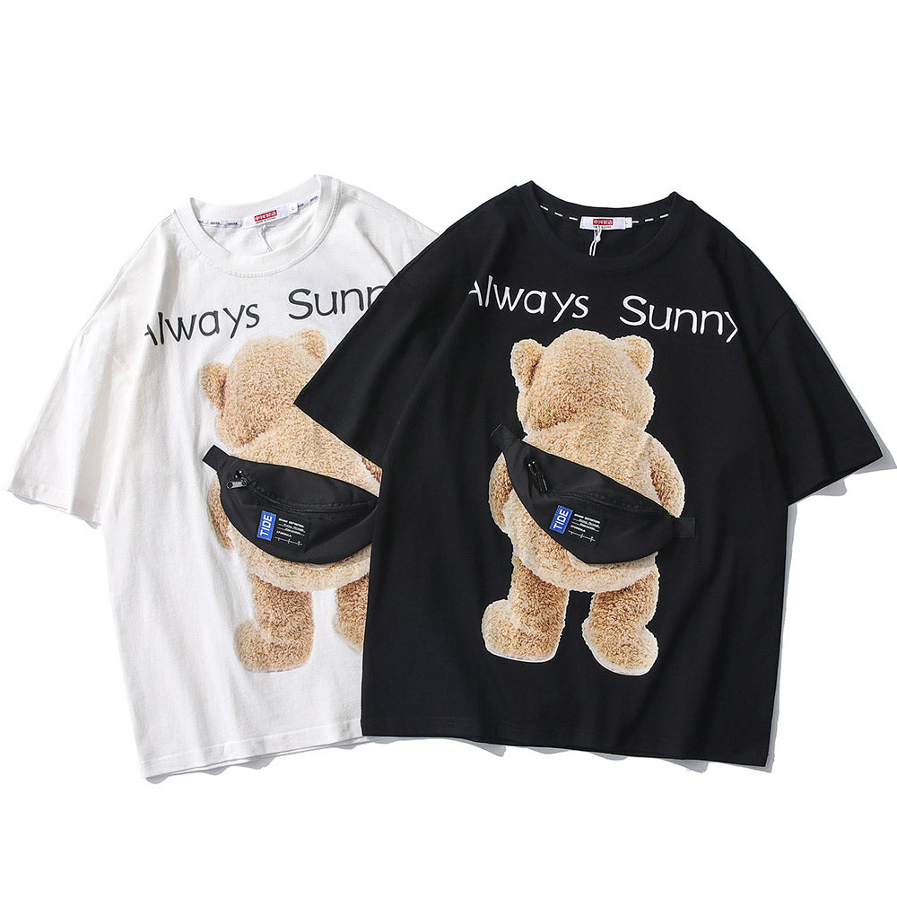 American High Street Bear Creative Patch Bag T-shirt Men