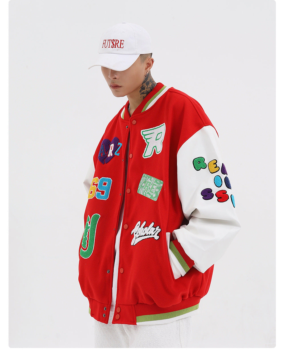 American Vintageoversize Patch Towel Embroidered Baseball Jacket