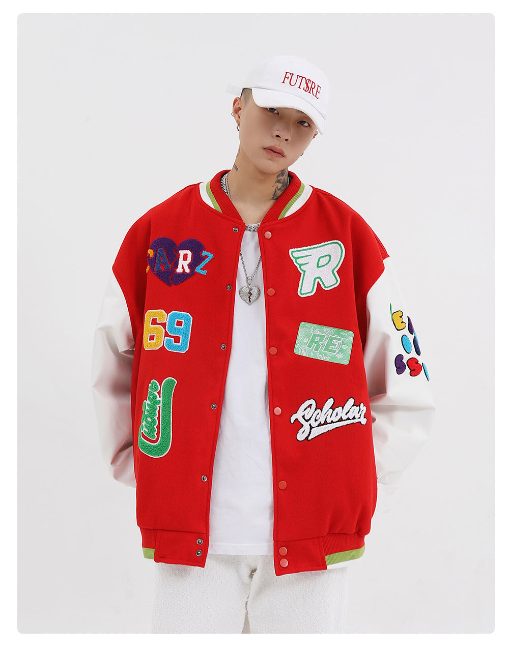 American Vintageoversize Patch Towel Embroidered Baseball Jacket