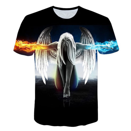 Angel 3D Digital Printing Loose And Comfortable Men's Round Neck T-shirt