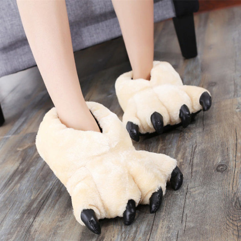 Animal Claw Cotton Slippers Men's And Women's Winter Hand Shaped Brush Fluffy Slippers Dinosaur Cotton