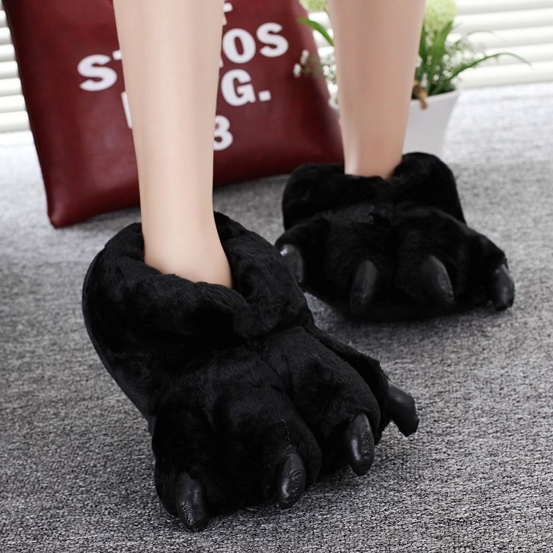 Animal Claw Cotton Slippers Men's And Women's Winter Hand Shaped Brush Fluffy Slippers Dinosaur Cotton