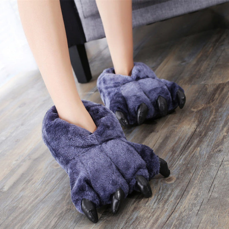 Animal Claw Cotton Slippers Men's And Women's Winter Hand Shaped Brush Fluffy Slippers Dinosaur Cotton