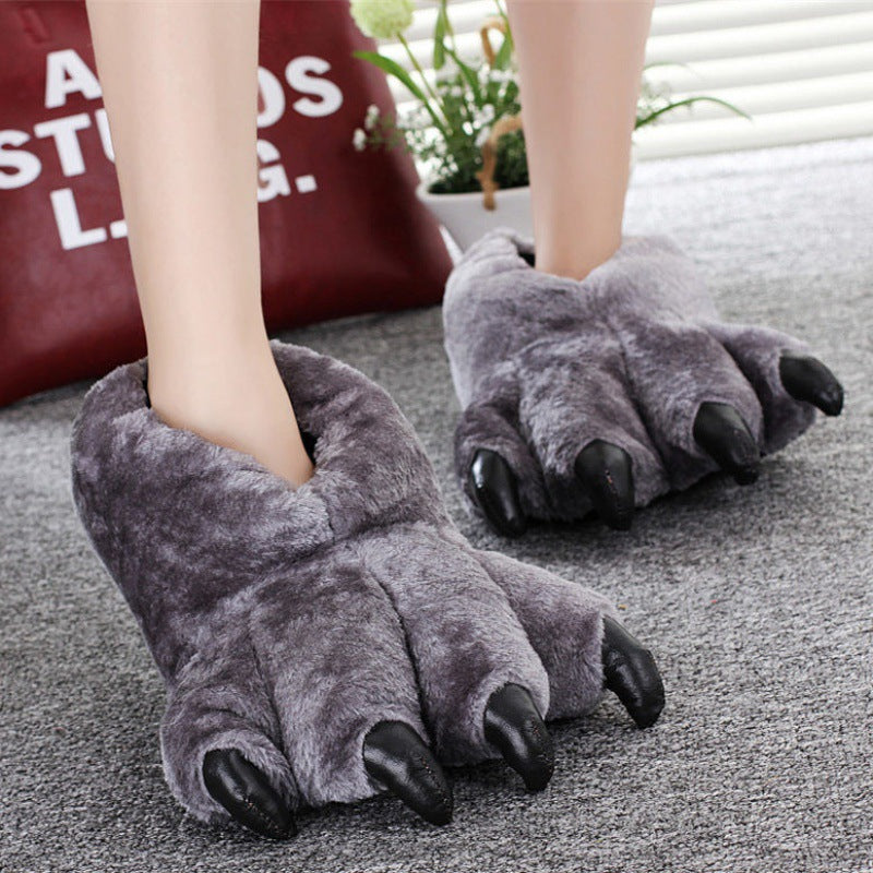 Animal Claw Cotton Slippers Men's And Women's Winter Hand Shaped Brush Fluffy Slippers Dinosaur Cotton