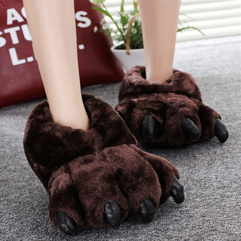 Animal Claw Cotton Slippers Men's And Women's Winter Hand Shaped Brush Fluffy Slippers Dinosaur Cotton