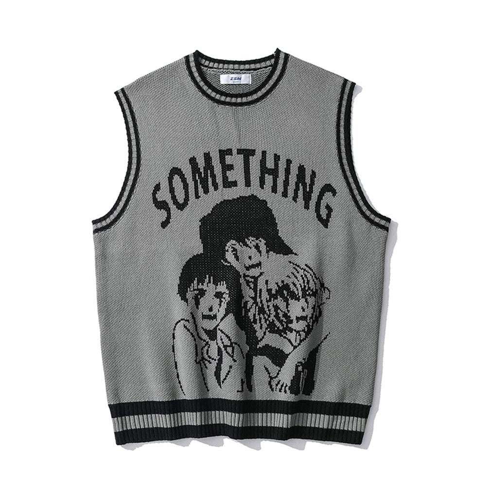 Anime Colorblock Sweater Vest Men's Trendy Brand