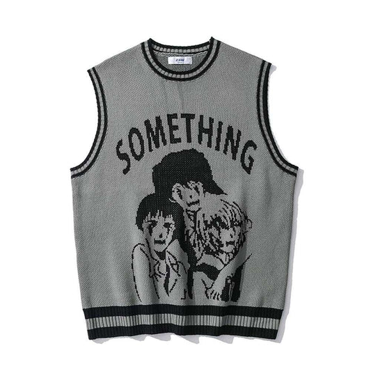 Anime Colorblock Sweater Vest Men's Trendy Brand