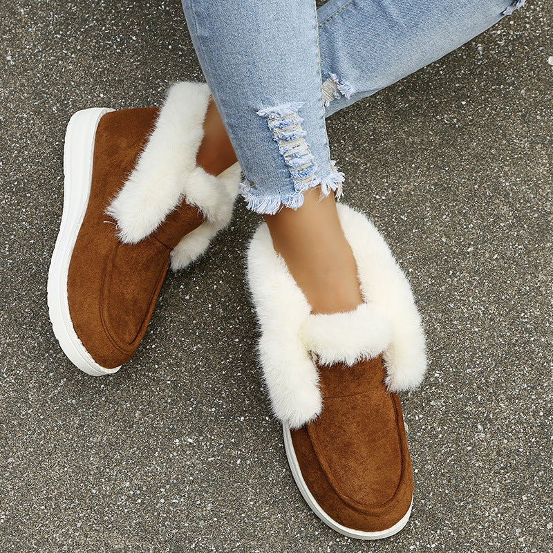 Ankle Snow Boots Warm Fur Suede Casual Flat Shoes Winter