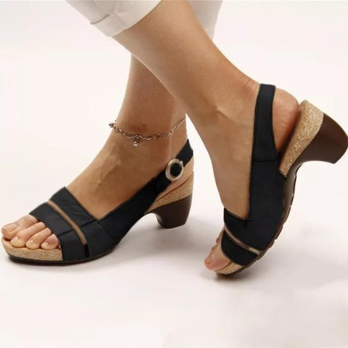 Ankle Strap Sandals Summer Low Heel Peep Toe Shoes Women