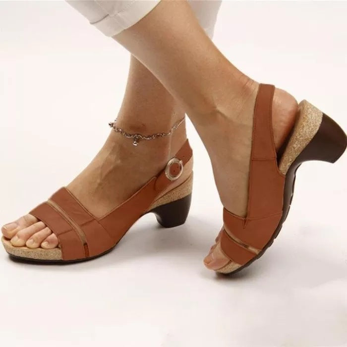 Ankle Strap Sandals Summer Low Heel Peep Toe Shoes Women