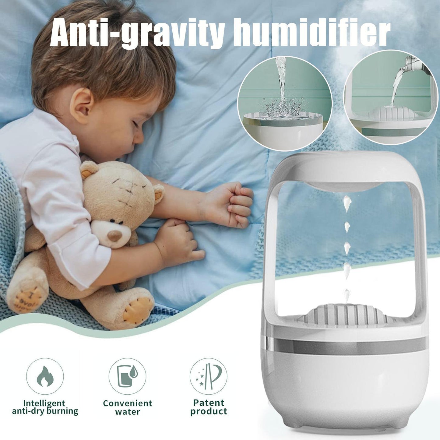 Anti-Gravity Water Drop Humidifier Water Drop Backflow Anti-Gravity Humidifier Anti-dry Humidifier Creative Black Technology