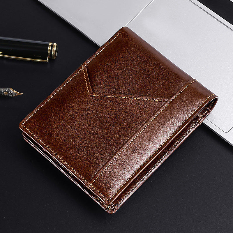 Anti-magnetic Theft Brush Retro Oil Leather Wallet Smooth Touch RFID Business Men Standard Wallet With Photo Window