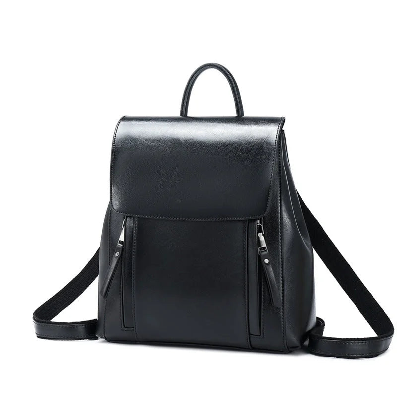 Backpack Women's 2022 New Leather Women's Bag Fashion Oil Wax Cowhide Backpack High-end Women's Backpack - globaltradeleader