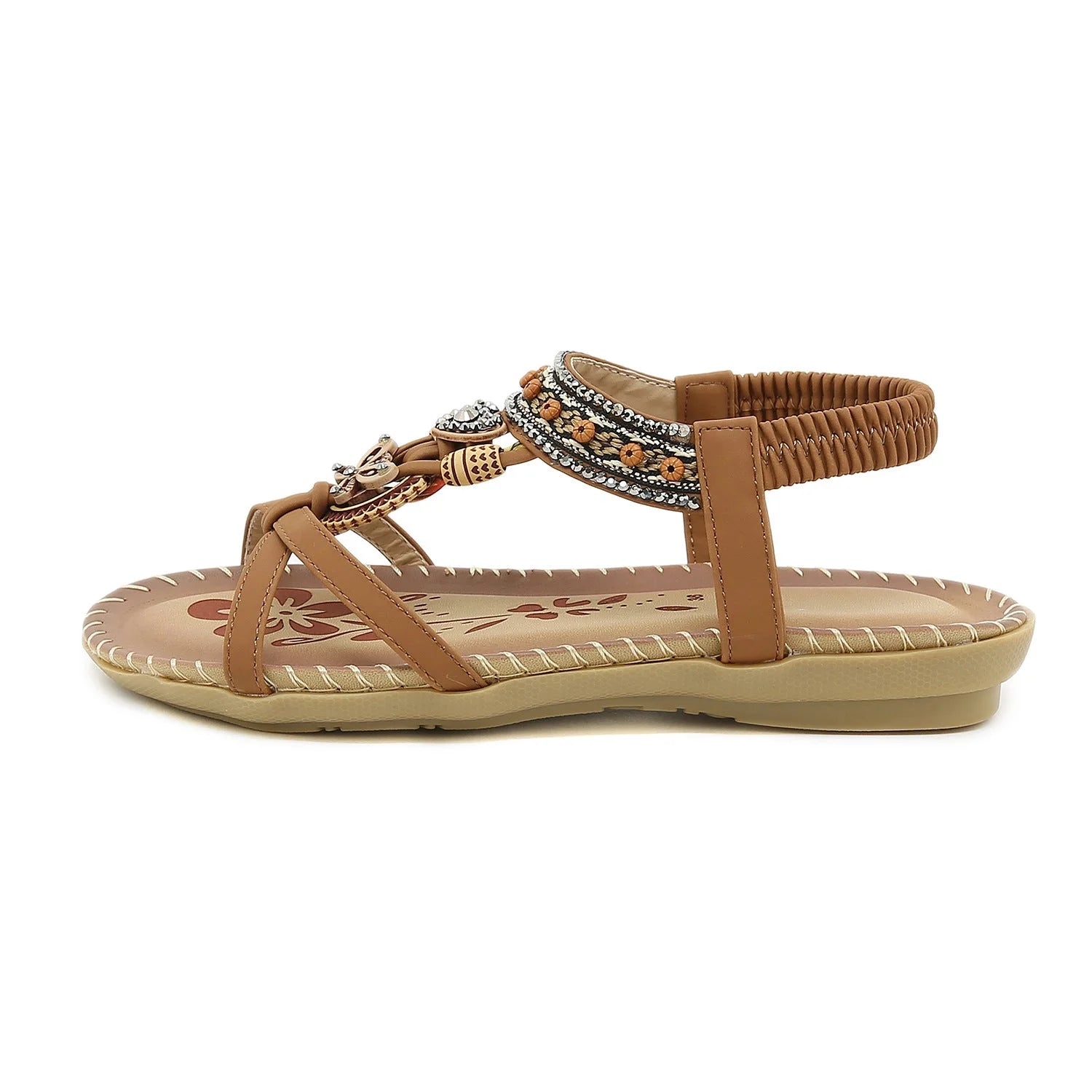 Bohemia Spring 2022 New Cross-border Large Size Flat Flower Rhinestone Sandals Open Toe Outer Wear Beach Sandals - globaltradeleader