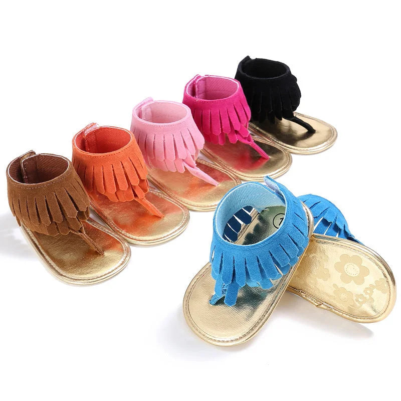 Children's sandals 2022 summer new girls sandals wholesale retro tassel flannel baby sandals - globaltradeleader