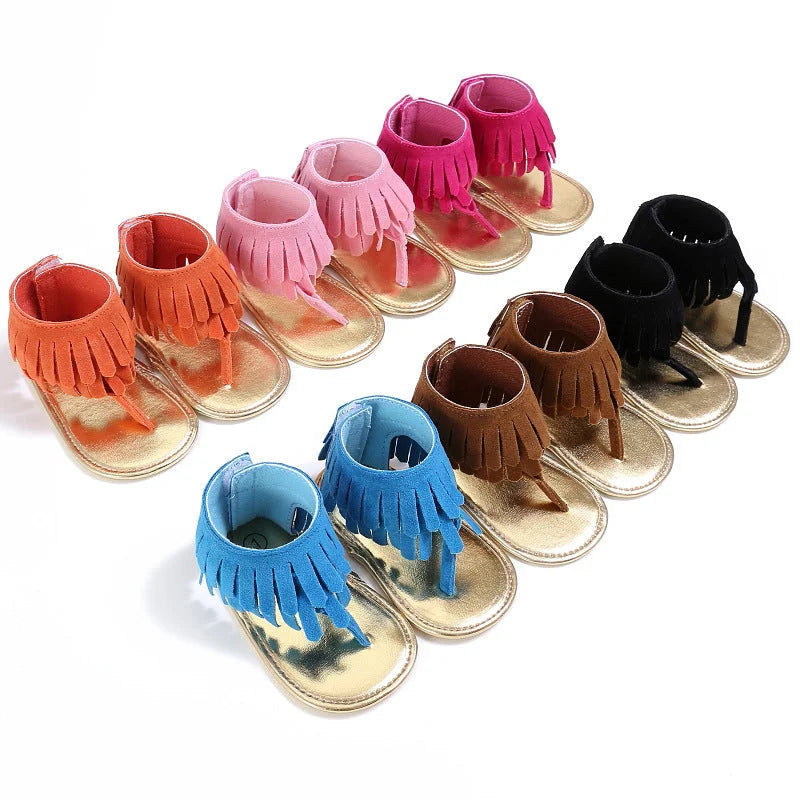 Children's sandals 2022 summer new girls sandals wholesale retro tassel flannel baby sandals - globaltradeleader