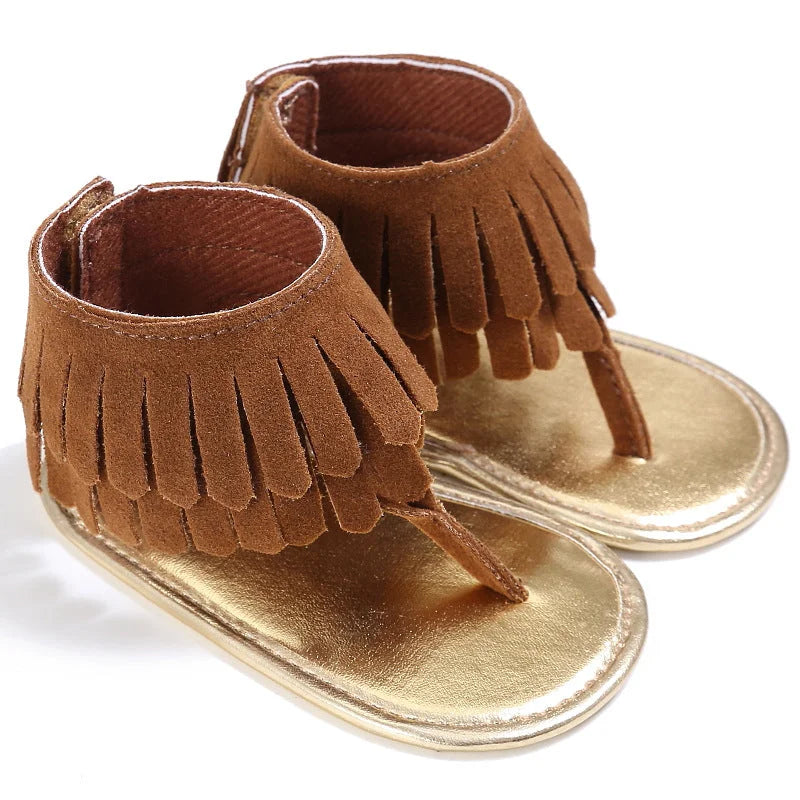 Children's sandals 2022 summer new girls sandals wholesale retro tassel flannel baby sandals - globaltradeleader