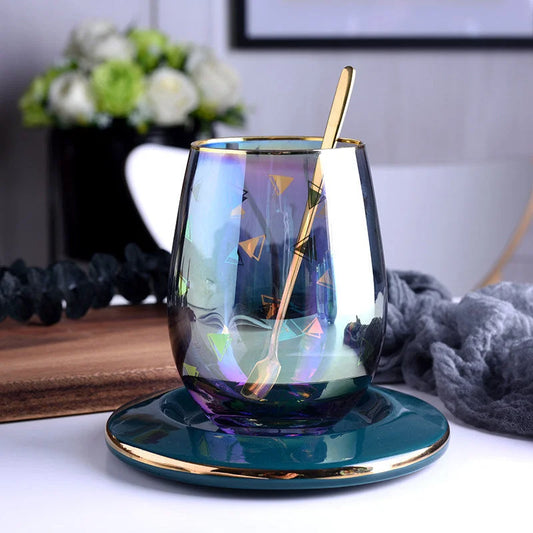 Creative Glass Water Cup, Colorful Breakfast Cup, Painted Gilt Cup, Creative Coffee Cup And Saucer Set - globaltradeleader