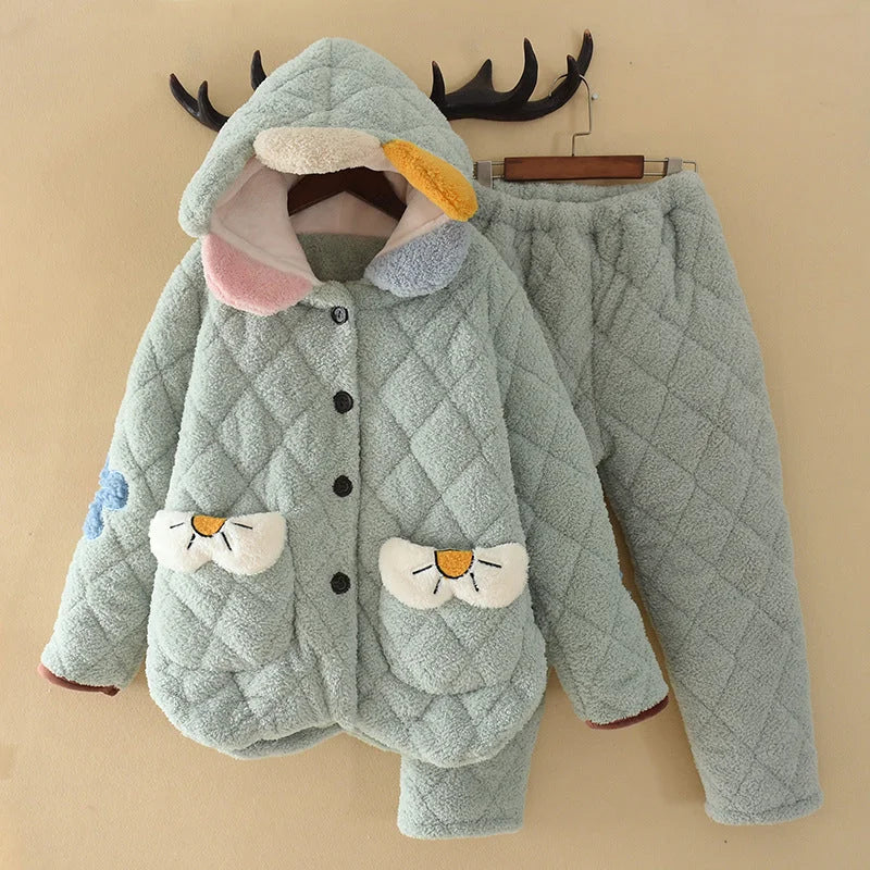 Fashion Children's Three-layer Quilted Padded Pajamas Suit - globaltradeleader