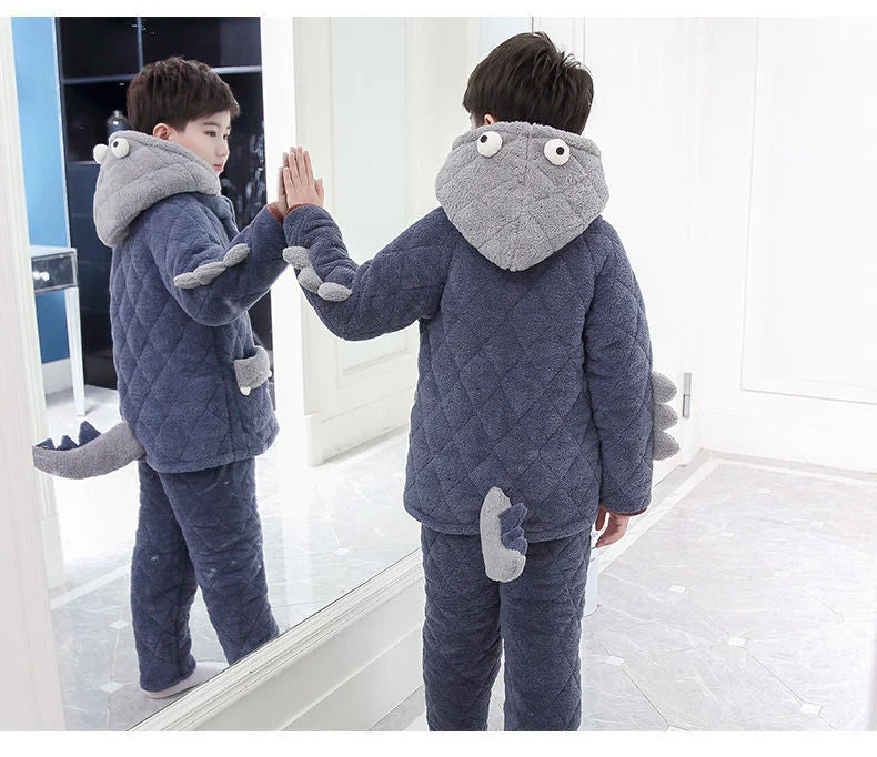 Fashion Children's Three-layer Quilted Padded Pajamas Suit - globaltradeleader