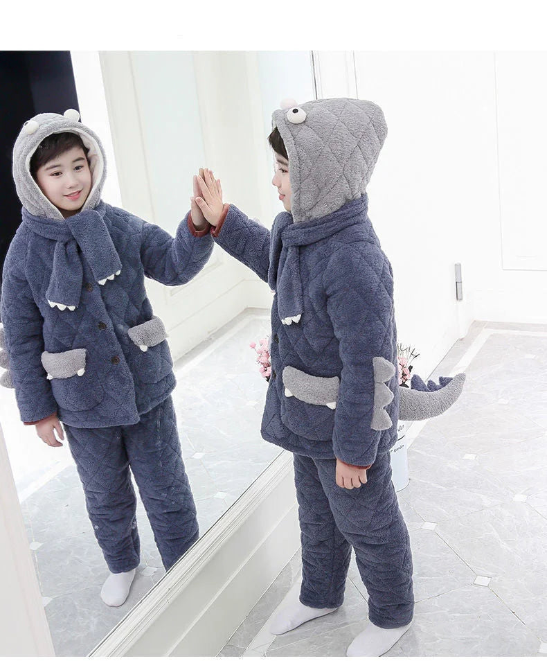 Fashion Children's Three-layer Quilted Padded Pajamas Suit - globaltradeleader