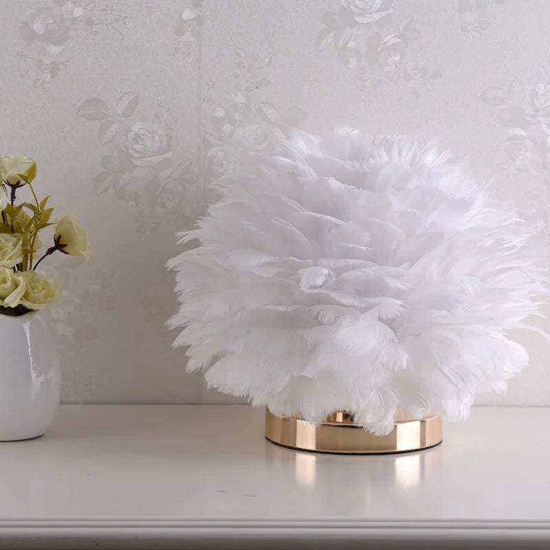 Feather Table Lamp Bedroom Bedside Light Luxury Ins Creative Warm And Romantic Girl Children'S Room Nordic Living Room Floor Lamp - globaltradeleader