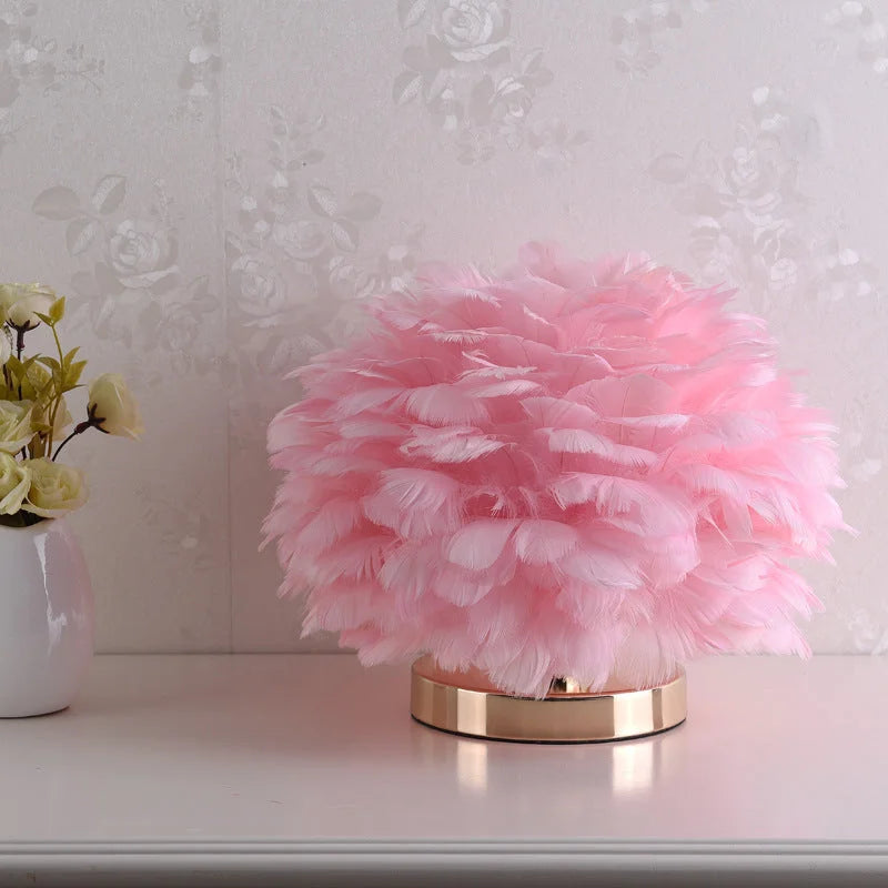 Feather Table Lamp Bedroom Bedside Light Luxury Ins Creative Warm And Romantic Girl Children'S Room Nordic Living Room Floor Lamp - globaltradeleader