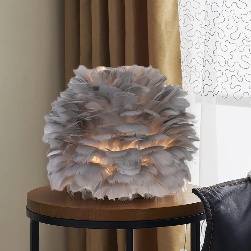 Feather Table Lamp Bedroom Bedside Light Luxury Ins Creative Warm And Romantic Girl Children'S Room Nordic Living Room Floor Lamp - globaltradeleader