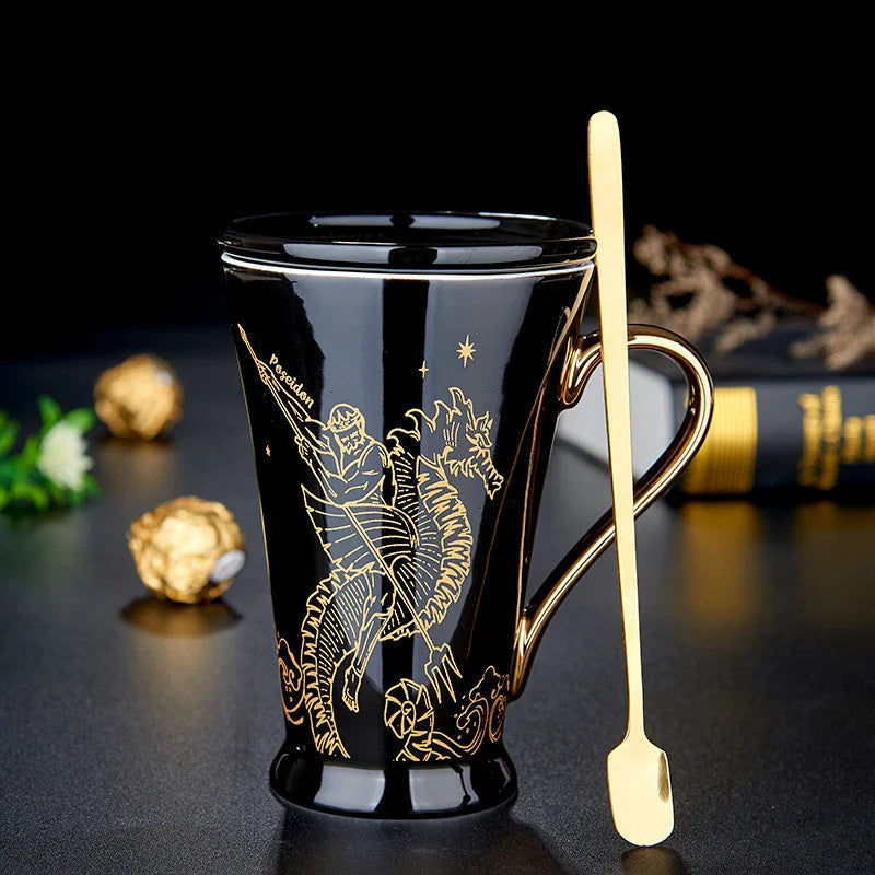Greek Mythology Creative Ceramic Mug With Lid Spoon - globaltradeleader
