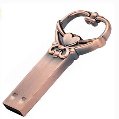 Heart Shaped Bronze Key Storage U Disk Pendant U Disk - globaltradeleader