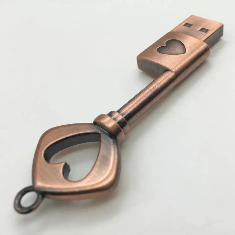 Heart Shaped Bronze Key Storage U Disk Pendant U Disk - globaltradeleader