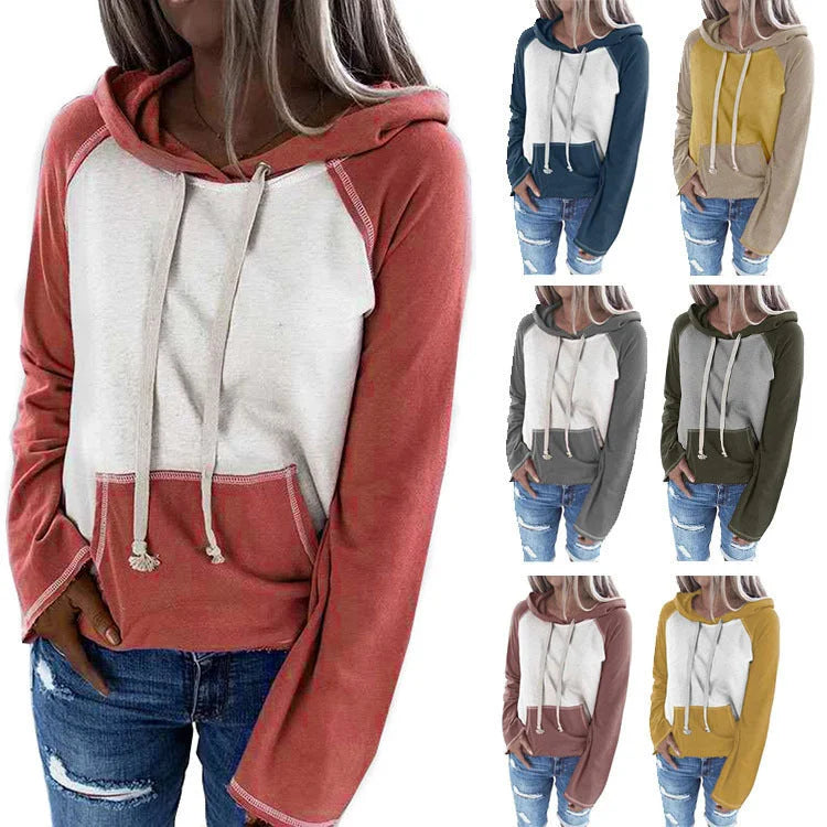 Hooded Pullover Color Matching Casual Women's Sweater - globaltradeleader