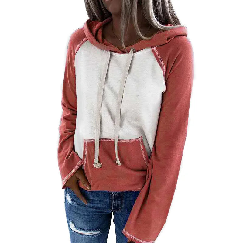 Hooded Pullover Color Matching Casual Women's Sweater - globaltradeleader