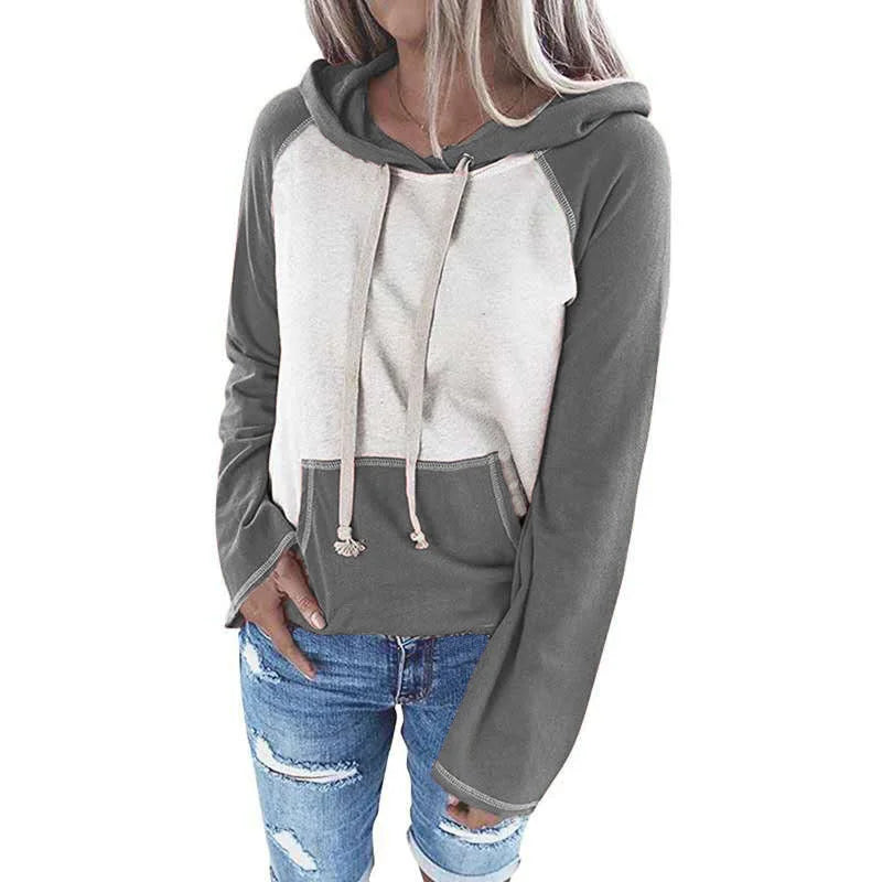 Hooded Pullover Color Matching Casual Women's Sweater - globaltradeleader